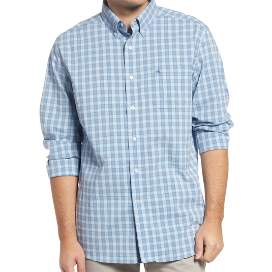 Southern Tide Mixed Coastal Passage Bollard Plaid Sport Shirt - Dream Blue