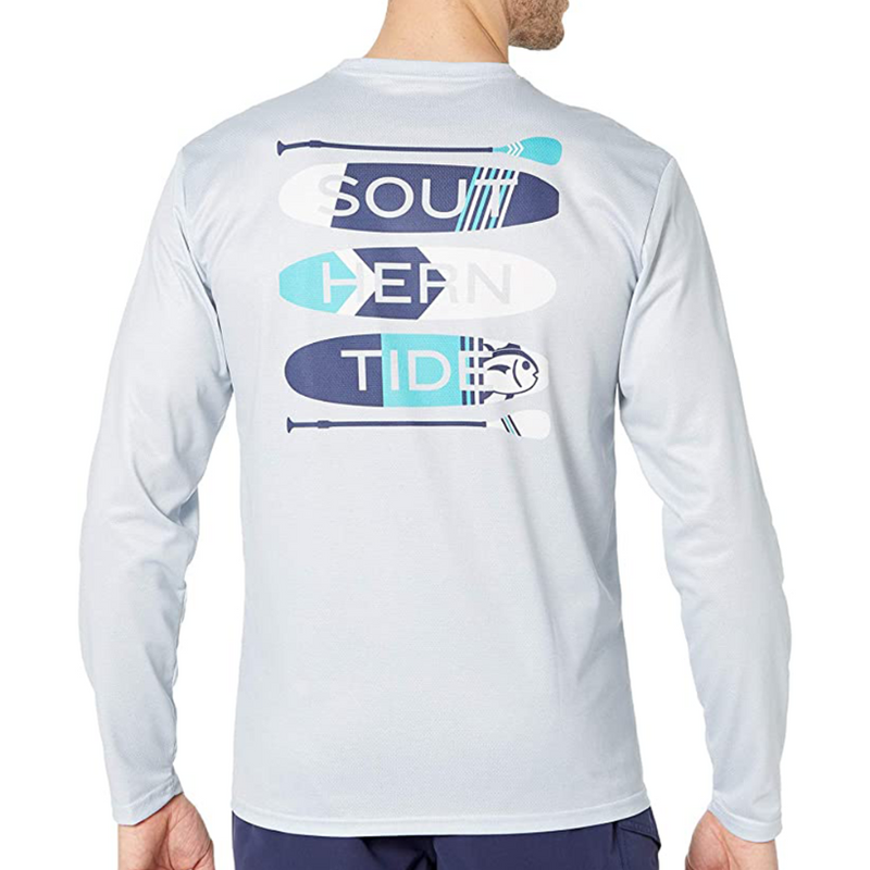 Load image into Gallery viewer, Southern Tide Paddleboard Stack LS Performance T-Shirts - Seagull Grey