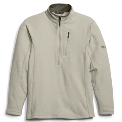 Beige long-sleeve shirt with a quarter-zip on a white background