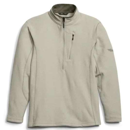 Beige long-sleeve shirt with a quarter-zip on a white background