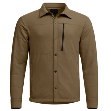 Brown jacket with button details on a white background