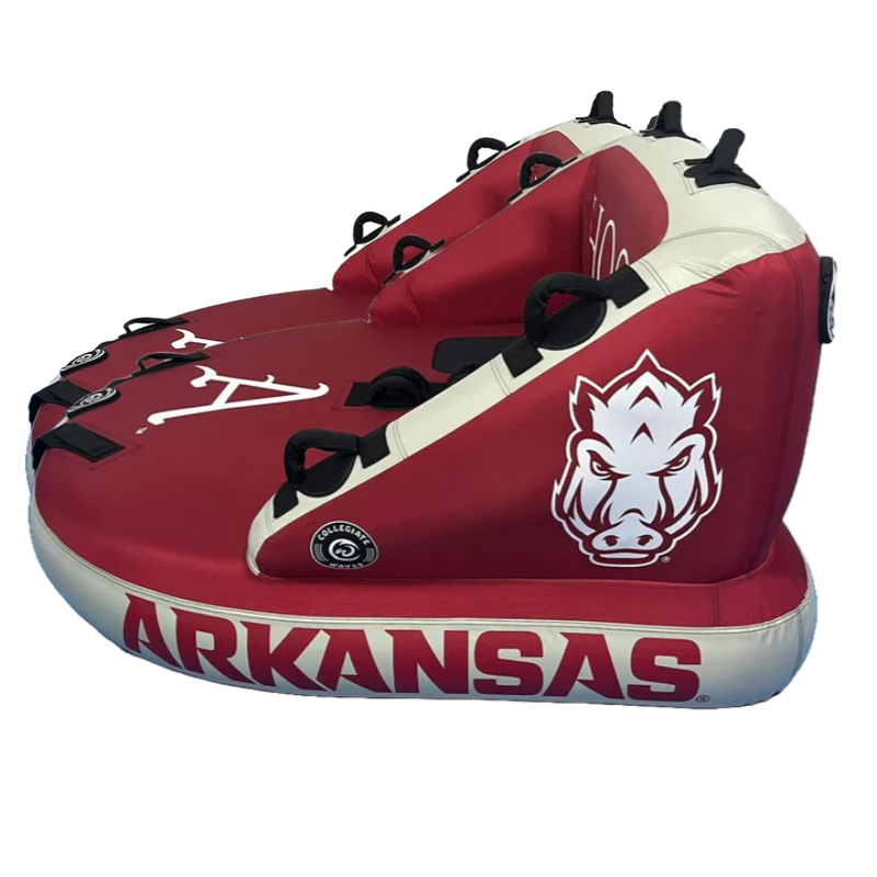 Load image into Gallery viewer, &quot;Arkansas &#39;The Captain&#39; Towable Tube – 2-Person Inflatable Water Tube with Razorbacks Logo and Dual Tow Points&quot;



