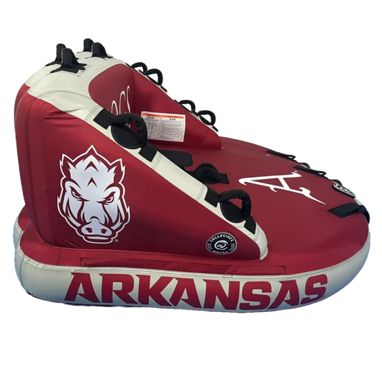 "Arkansas 'The Captain' Towable Tube – 2-Person Inflatable Water Tube with Razorbacks Logo and Dual Tow Points"

