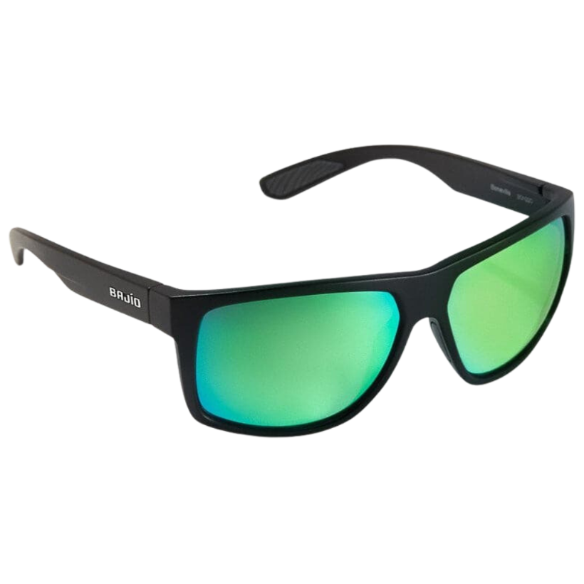 Bajio Boneville Sunglasses - Black Matte Frames with Permit Green Plastic Mirror Lens