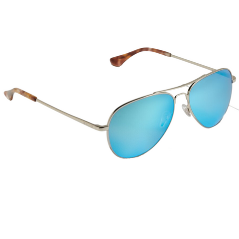 Bajio Soldado Sunglasses - Silver Gloss Frames with Blue Glass Lens