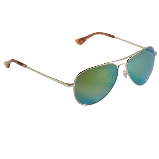 Bajio Soldado Sunglasses - Silver Gloss Frames with Green Glass Lens