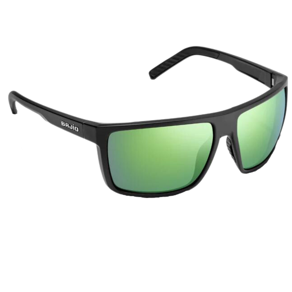 Bajio Toads Sunglasses - Black Matte Frames with Green Mirror Glass Lens
