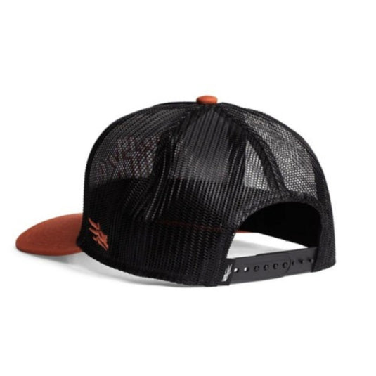 Sitka 90's Script High Pro Trucker Hat – high-profile foam snapback cap with mesh back and vintage SITKA logo