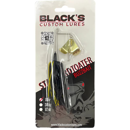 Black's Custom Lures Non-Clacking Toad Toater Buzzbaits - Black Yellow Skirt with Gold Blade
