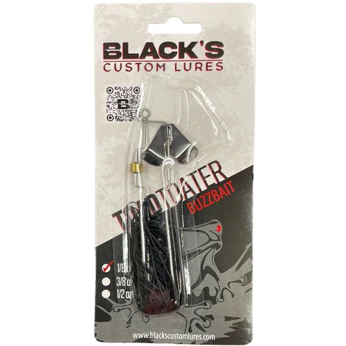 Black's Custom Lures Clacking Toad Toater Buzzbait with Skirt - Black with Black Nickel Blade