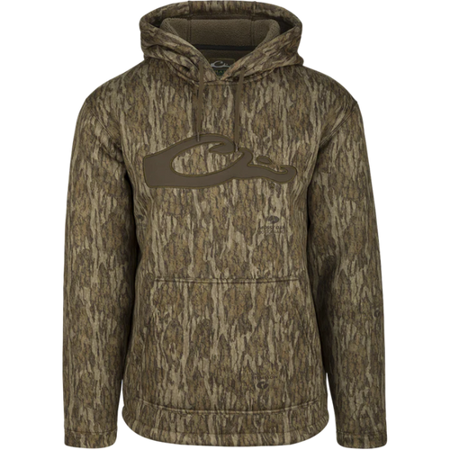 Drake Waterfowl LST Silencer fleece-lined hoodie with double-lined hood and kangaroo pocket.