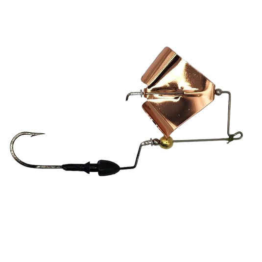 Brazalo Custom Lures Elite Bushwhacker 1/2oz topwater buzzbait for bass fishing - Black with Copper Blade