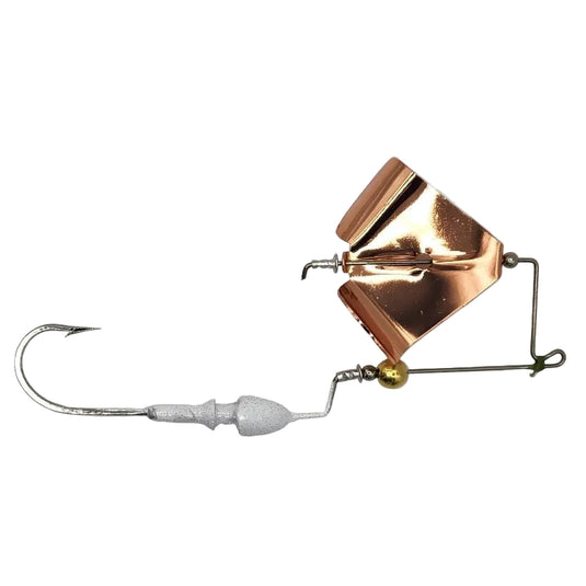 Brazalo Custom Lures Elite Bushwhacker 1/2oz topwater buzzbait for bass fishing - White with Copper Blade