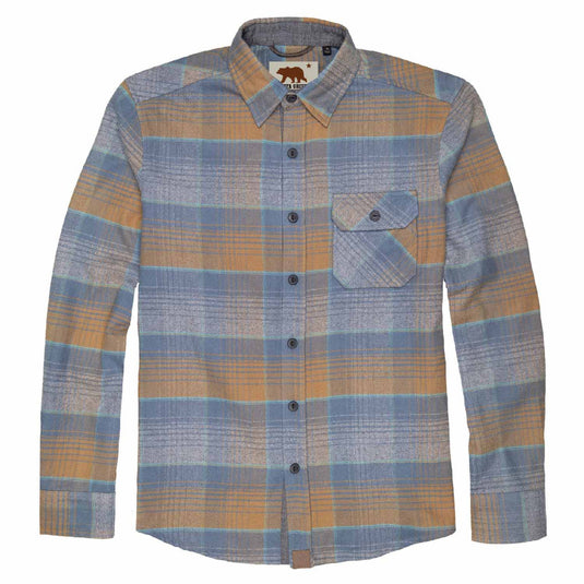 Plaid shirt with a brand label on a white background