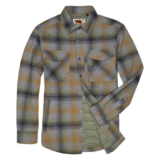 Plaid shirt with a brand logo on a white background
