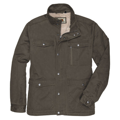 Brown jacket with button details on a white background