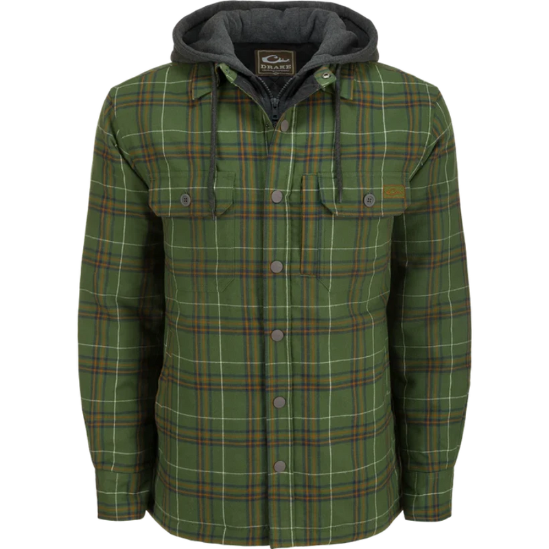 Load image into Gallery viewer, Drake The Campfire Flannel Hoodie - Kalamata Olive
