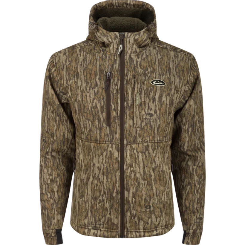 Drake MST Hole Shot Hooded Windproof Eqwader Full Zip Jacket - Mossy Oak Bottomland