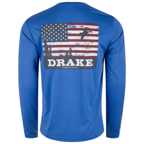 Drake Icon Long Sleeve Performance Crew - Blue - Back View