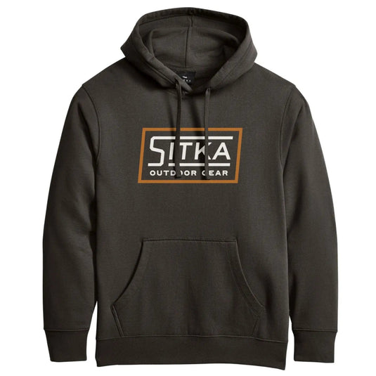 Sitka Stencil pullover hoodie with stencil-style logo, heavy-duty ribbed cuffs, and cotton-poly blend fabric.