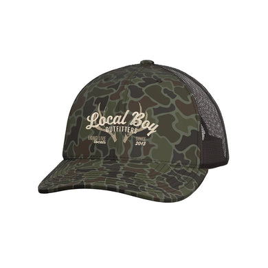 Local Boy Outfitters Antler Arch Trucker Hat with embroidered logo and breathable mesh back