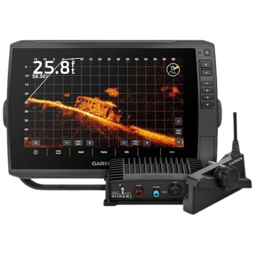 Garmin ECHOMAP Ultra 2 LiveScope Plus Bundle with 12-inch display and transducer installed on fishing boat