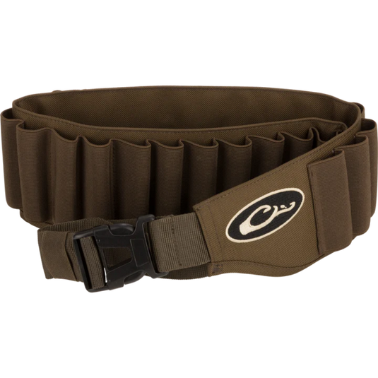 “Front view of Drake Waterfowl Shell Holder with 25 elastic loops and HD2 material” Green/Timber