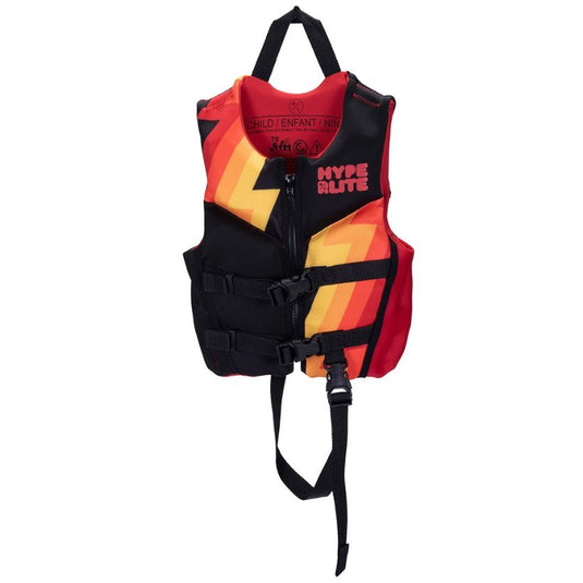 Hyperlite Boys Indy Life Jacket - Black/Red/Orange/Yellow
