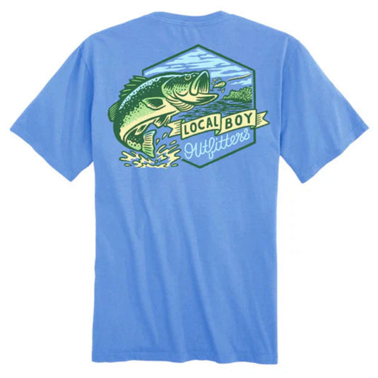 Local Boy Outfitters Big Bass short sleeve fishing t shirt with jumping bass graphic - Blue