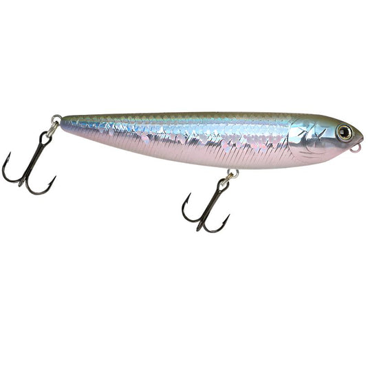 Lucky Craft Sammy 100 topwater walking bait with realistic baitfish finish - MS Ghost Wakasagi