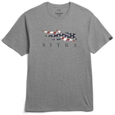 Sitka Icon Flag Tee – pre-washed cotton-poly shirt with SITKA flag logo graphic, soft and true-to-size fit