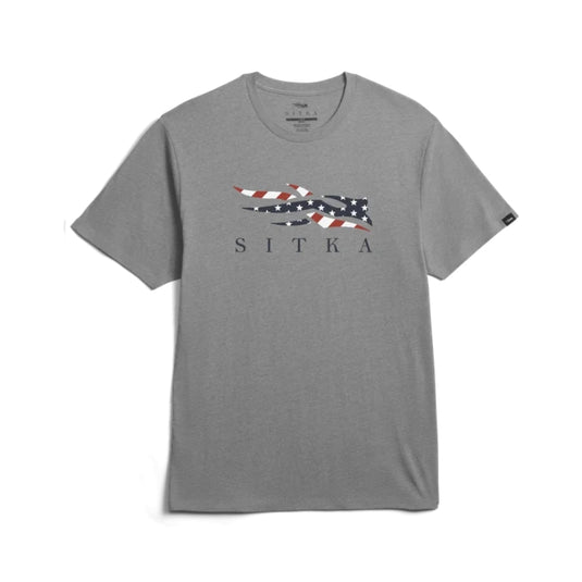 Sitka Icon Flag Tee – pre-washed cotton-poly shirt with SITKA flag logo graphic, soft and true-to-size fit