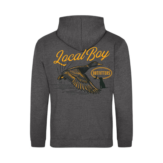 Local Boy Outfitters Brushwood Hoodie – Moonlit Mallard in light gray with kangaroo pocket and chest logo