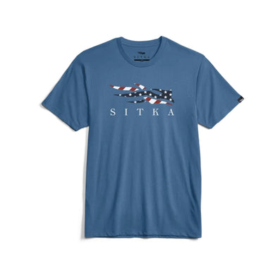 Sitka Icon Flag Tee – pre-washed cotton-poly shirt with SITKA flag logo graphic, soft and true-to-size fit