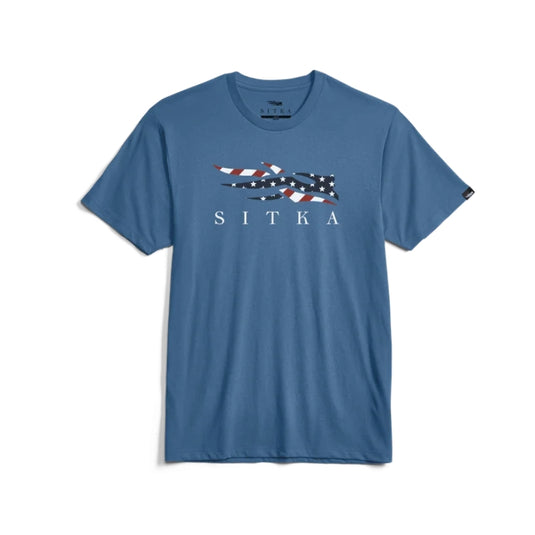 Sitka Icon Flag Tee – pre-washed cotton-poly shirt with SITKA flag logo graphic, soft and true-to-size fit
