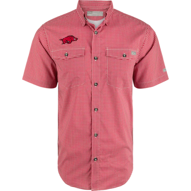 Drake Waterfowl Arkansas Frat Gingham Short Sleeve Shirt - Cardinal