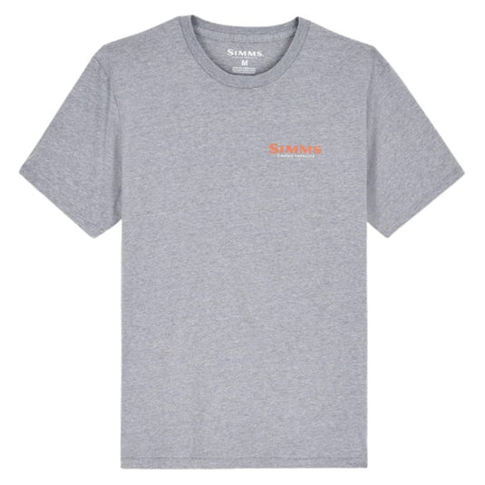 Gray t-shirt with a logo on a white background