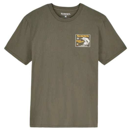Green t-shirt with Simms logo on a white background