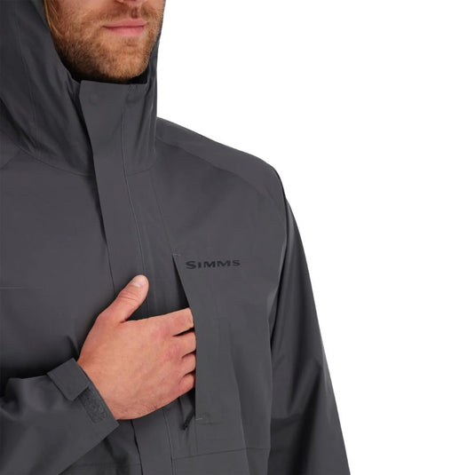 Simms Waypoint Rain Jacket - Slate -  Man wearing jacket with zoomed in on chest