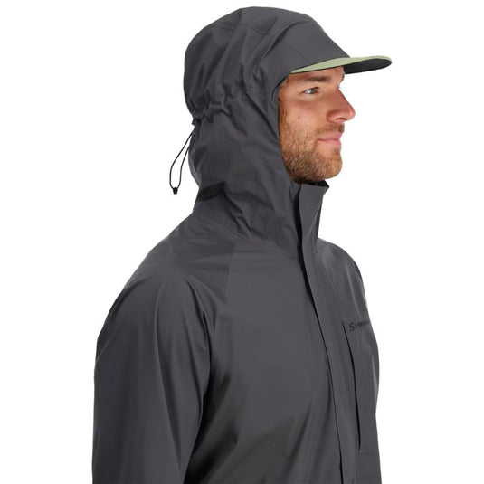 Simms Waypoint Rain Jacket - Slate - Man wearing jacket showing the hood