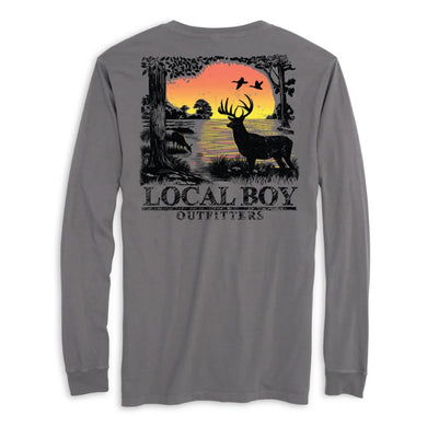 Local Boy Outfitters Twilight Tracker Long Sleeve Pocket T-Shirt with chest logo and back graphic