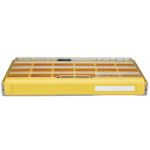 Yellow and orange tool case with visible brand name on a white background