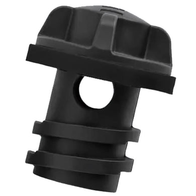 Black plastic component on a white background