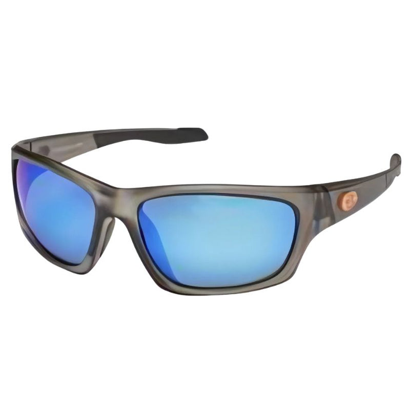 Load image into Gallery viewer, Sunglasses with blue lenses and gray frame on a white background
