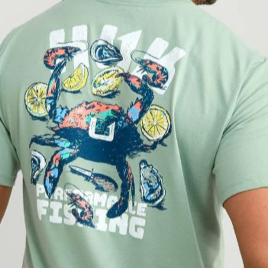 Huk Lowcountry T-Shirts - Fog Green - Close Up of Back