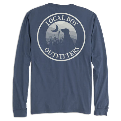 Local Boy Outfitters Original Blue Ridge Long Sleeve Pocket T-Shirt with logo chest and Blue Ridge back graphic