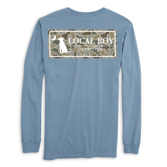 Local Boy Outfitters Sand Dog & Moon Plate Long Sleeve Pocket T-Shirt with logo chest and moon plate back graphic