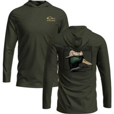 Drake Waterfowl Back Cap Mallard Long Sleeve Hoodie - Deep Depths Dark Heather