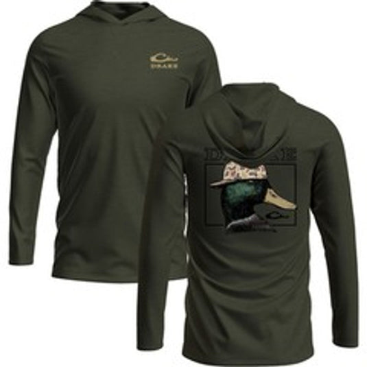 Drake Waterfowl Back Cap Mallard Long Sleeve Hoodie - Deep Depths Dark Heather