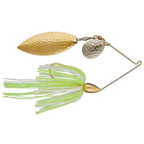 War Eagle Hammered Gold Frame Colorado Willow Blades Spinnerbaits - Hot White Chartreuse